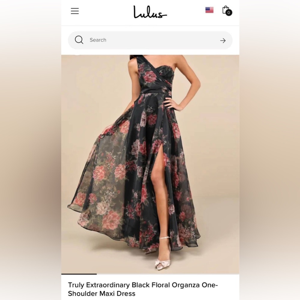 Brand New Lulu’s Black Floral Organza One-Shoulder Maxi Dress (Size Small)